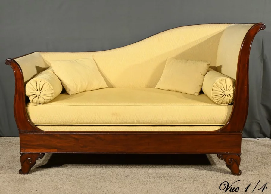 Méridienne à Dosseret en Acajou, époque Restauration – 1ère partie XIXe