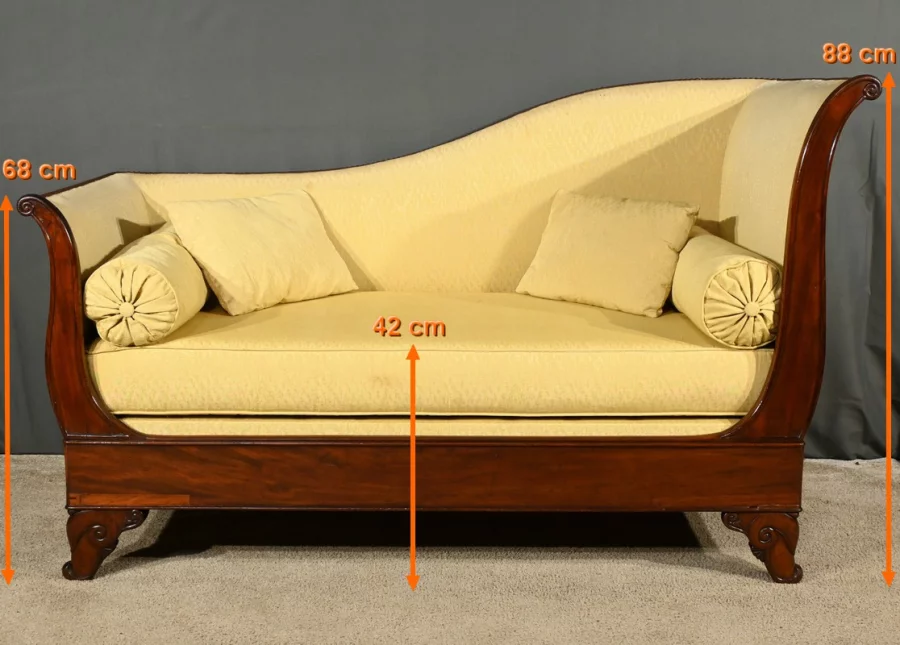 Méridienne à Dosseret en Acajou, époque Restauration – 1ère partie XIXe