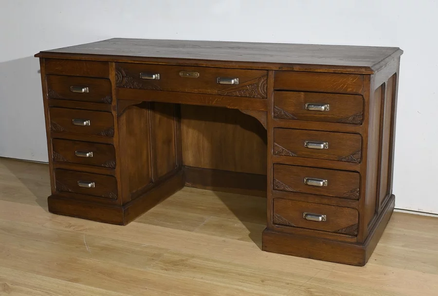 Bureau à Caissons en Chêne, Art Déco – 1940