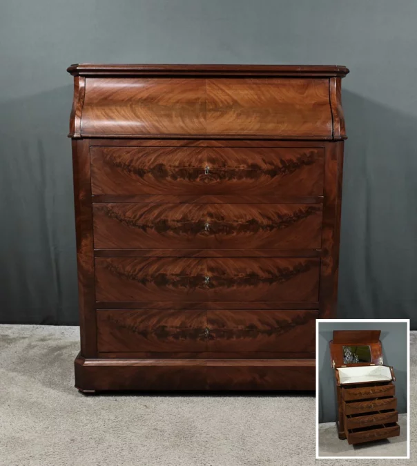 Commode de Toilette en placage de Ronce d’Acajou, Style Louis-Philippe – Fin XIXe