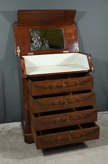 Commode de Toilette en placage de Ronce d’Acajou, Style Louis-Philippe – Fin XIXe