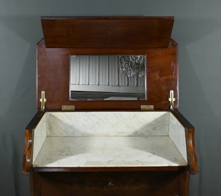 Commode de Toilette en placage de Ronce d’Acajou, Style Louis-Philippe – Fin XIXe