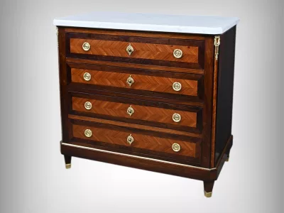 Commode en Marqueterie de Bois de Rose et Palissandre, style Louis XVI – Fin XIXe