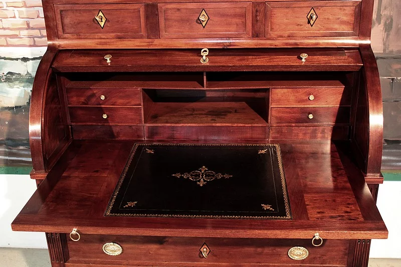 Bureau Cylindre Louis XVI en Acajou de Cuba XVIIIe
