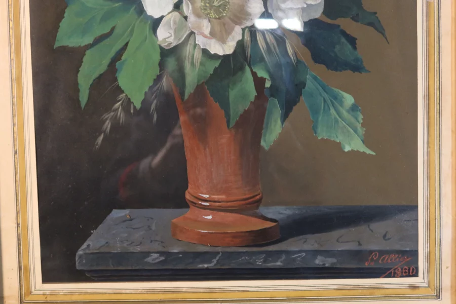 PINTURA FIRMADA Y FECHADA DE HELLEBORES