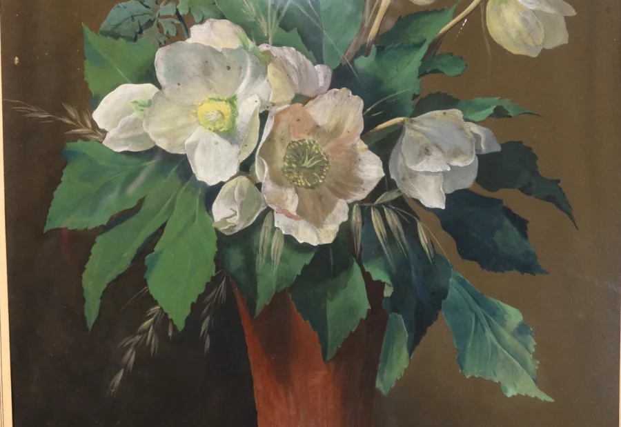 PINTURA FIRMADA Y FECHADA DE HELLEBORES