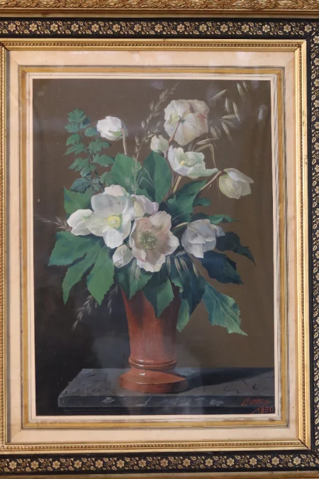 PINTURA FIRMADA Y FECHADA DE HELLEBORES